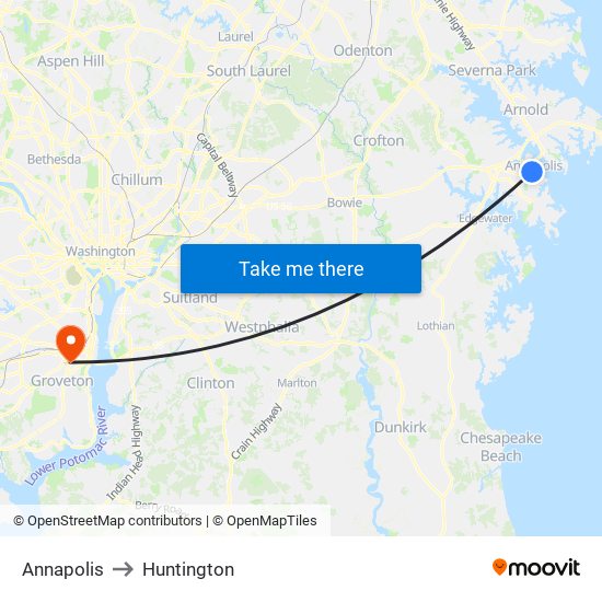 Annapolis to Huntington map