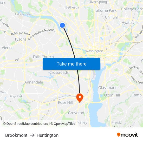 Brookmont to Huntington map