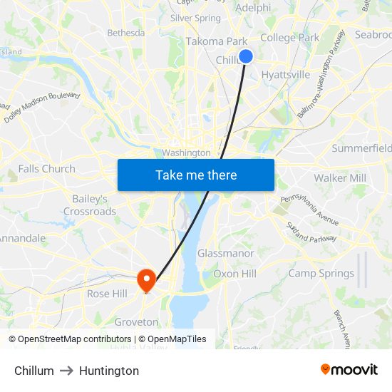 Chillum to Huntington map