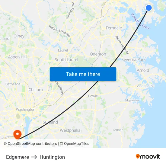 Edgemere to Huntington map