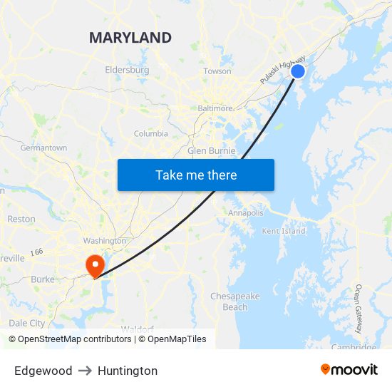 Edgewood to Huntington map