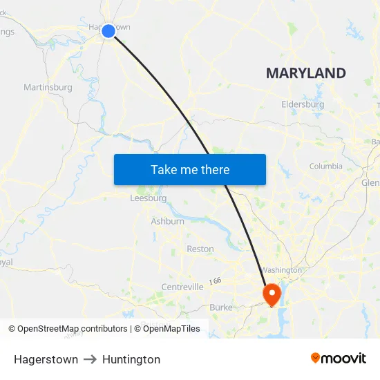 Hagerstown to Huntington map