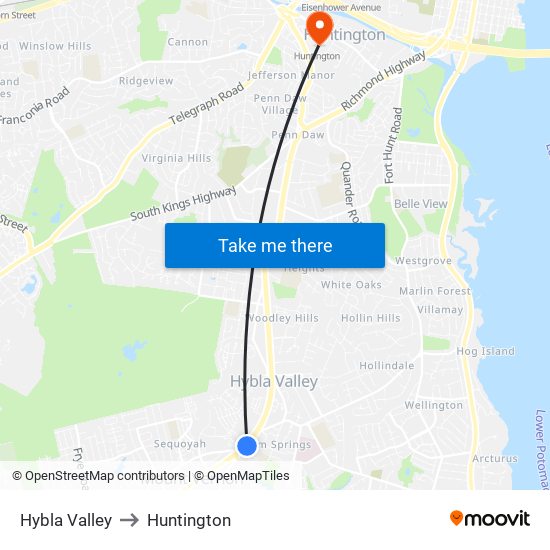 Hybla Valley to Huntington map