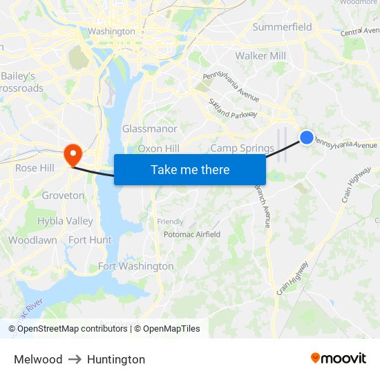 Melwood to Huntington map
