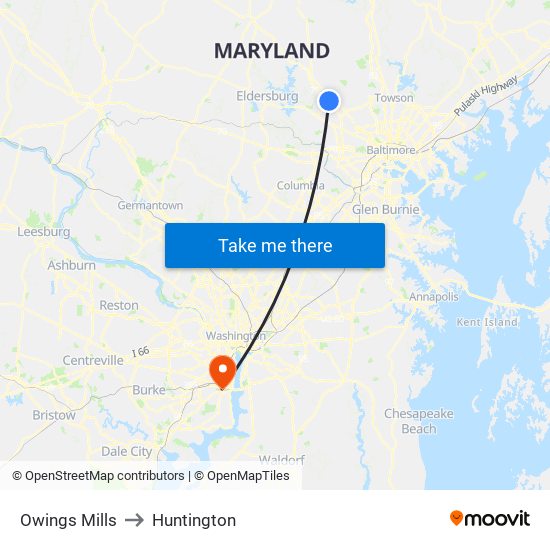 Owings Mills to Huntington map