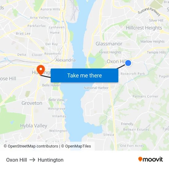 Oxon Hill to Huntington map