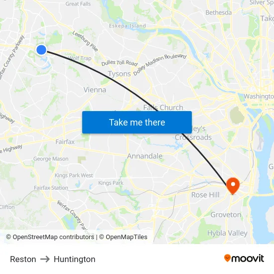 Reston to Huntington map