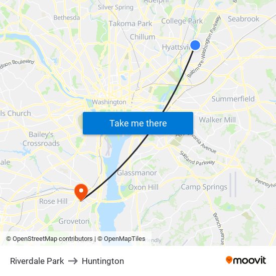 Riverdale Park to Huntington map