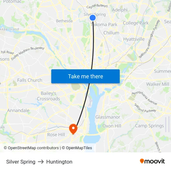Silver Spring to Huntington map