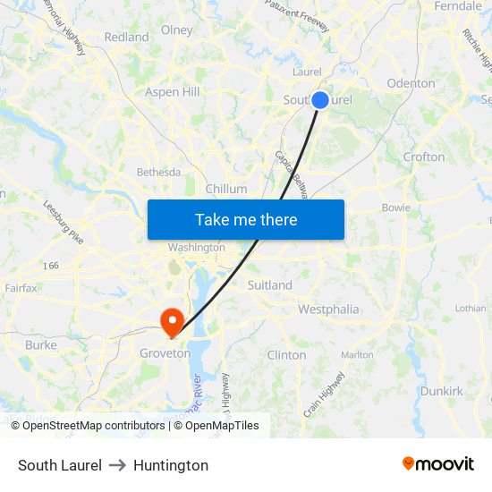 South Laurel to Huntington map