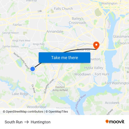 South Run to Huntington map