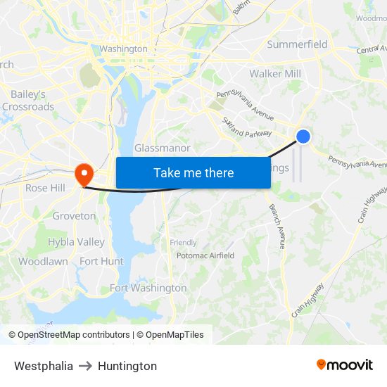 Westphalia to Huntington map