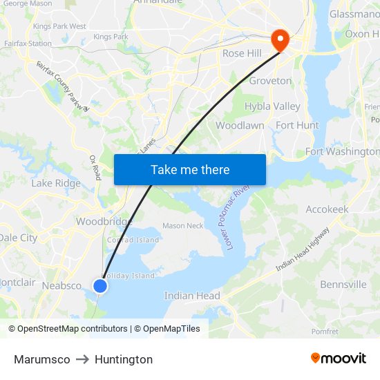 Marumsco to Huntington map