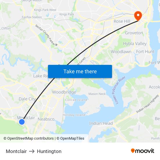 Montclair to Huntington map