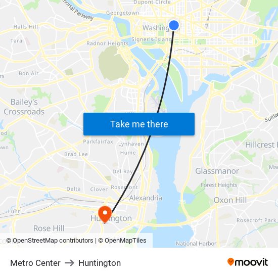 Metro Center to Huntington map