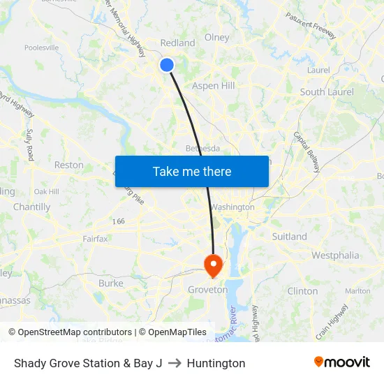 Shady Grove Station  & Bay J to Huntington map