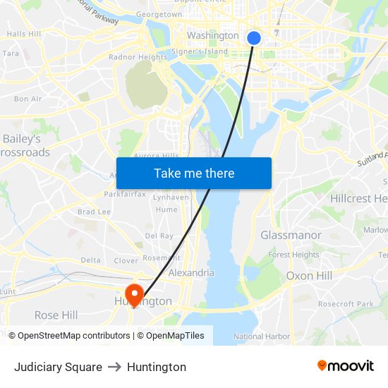 Judiciary Square to Huntington map