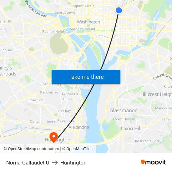 Noma-Gallaudet U to Huntington map