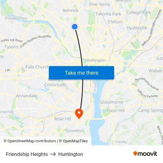 Friendship Heights to Huntington map