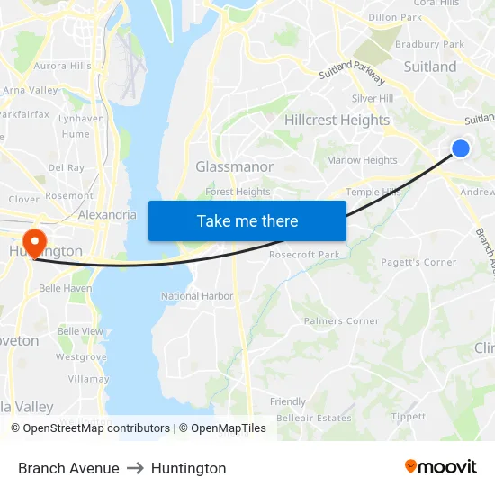 Branch Avenue to Huntington map