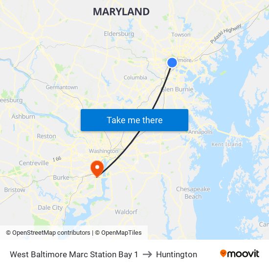 West Baltimore Marc Station Bay 1 to Huntington map