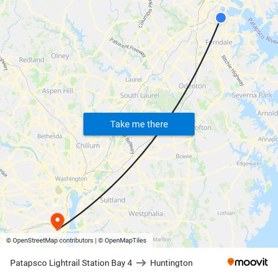 Patapsco Lightrail Station Bay 4 to Huntington map