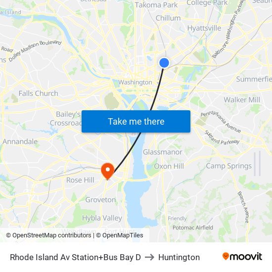Rhode Island Ave-Brentwood+Bay D to Huntington map