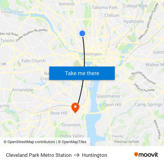 Cleveland Park Metro Station to Huntington map