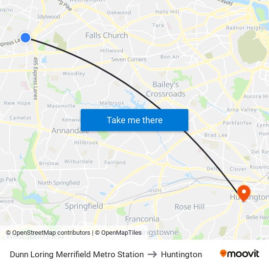 Dunn Loring Merrifield Metro Station to Huntington map