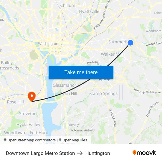 Downtown Largo Metro Station to Huntington map