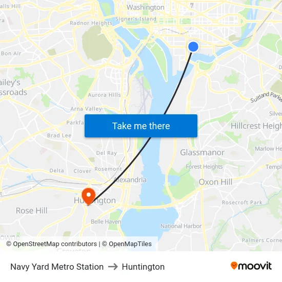 Navy Yard Metro Station to Huntington map