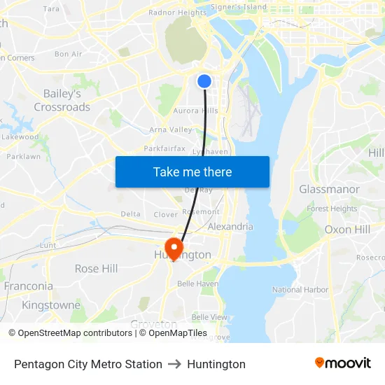 Pentagon City Metro Station to Huntington map