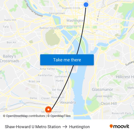 Shaw-Howard U Metro Station to Huntington map