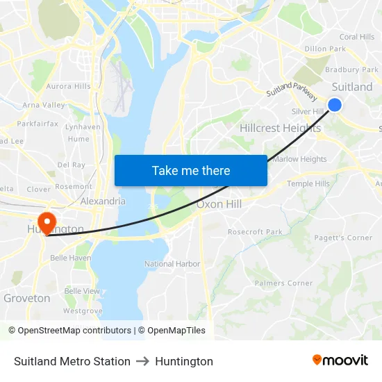 Suitland Metro Station to Huntington map