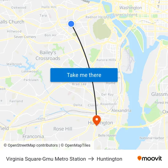 Virginia Square-Gmu Metro Station to Huntington map