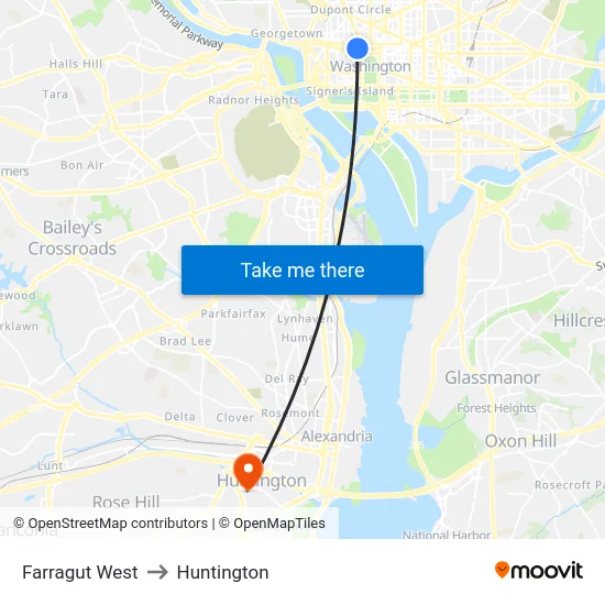 Farragut West to Huntington map