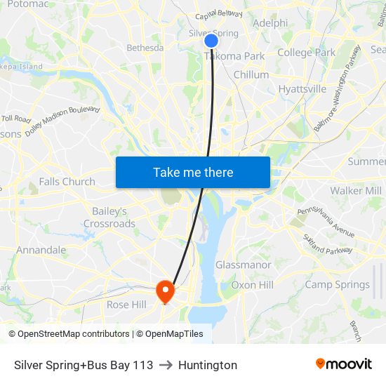 Silver Spring+Bay 113 to Huntington map