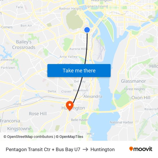 Pentagon Transit Ctr + Bus Bay U7 to Huntington map