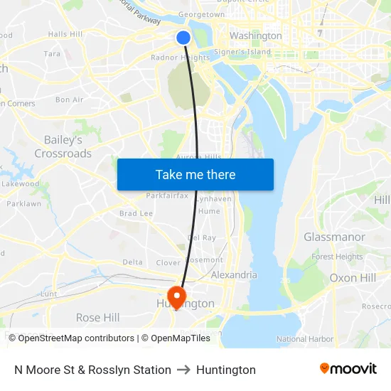 N Moore St & Rosslyn Station to Huntington map
