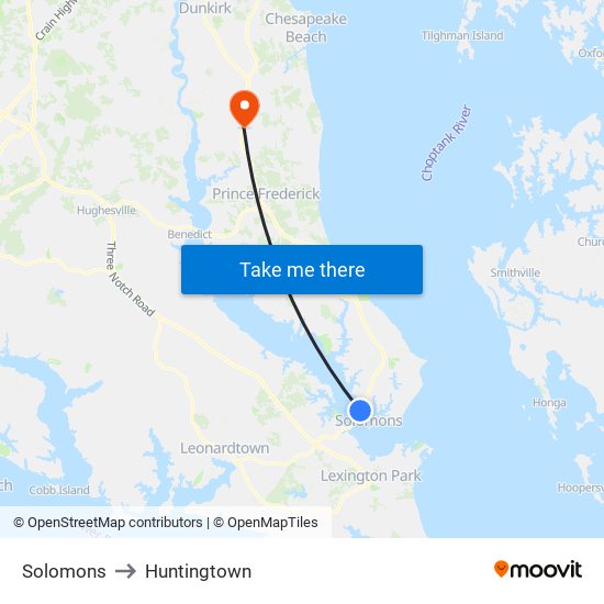 Solomons to Huntingtown map