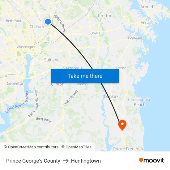 Prince George's County to Huntingtown map