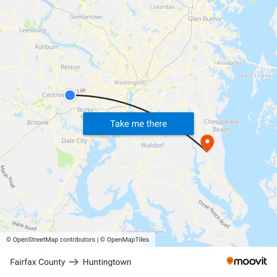Fairfax County to Huntingtown map