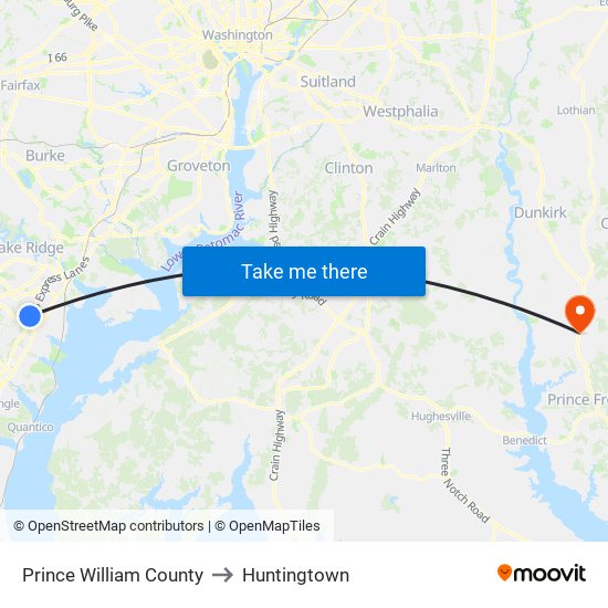 Prince William County to Huntingtown map