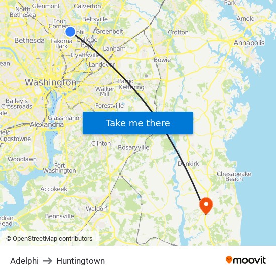 Adelphi to Huntingtown map