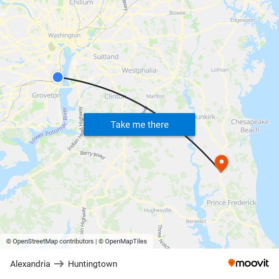 Alexandria to Huntingtown map