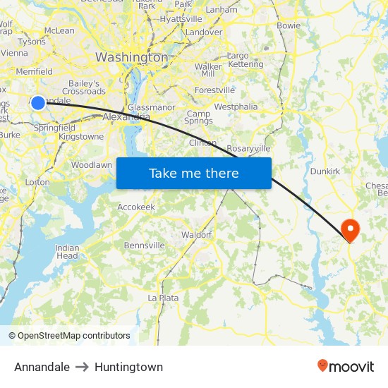 Annandale to Huntingtown map