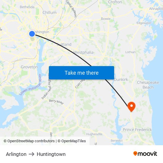 Arlington to Huntingtown map