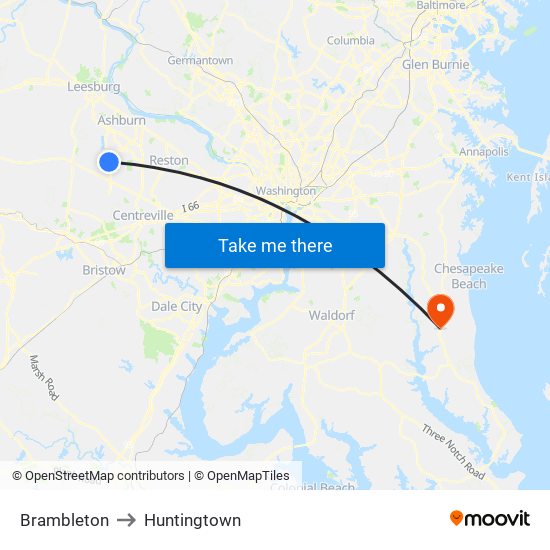 Brambleton to Huntingtown map