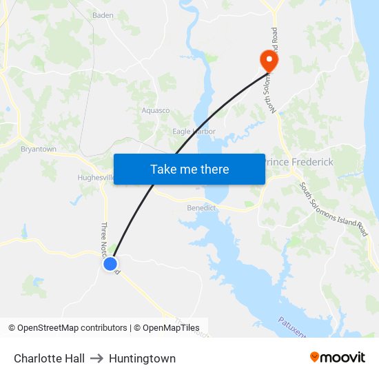 Charlotte Hall to Huntingtown map