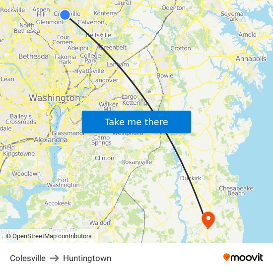 Colesville to Huntingtown map